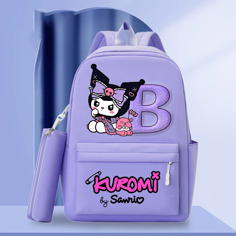 

Kuromi Backpack Pencil Case Set Sanrio Cartoon Anime Letter A-Z Pattern Schoolbag Student Large Capacity Bookbag Stationery Case