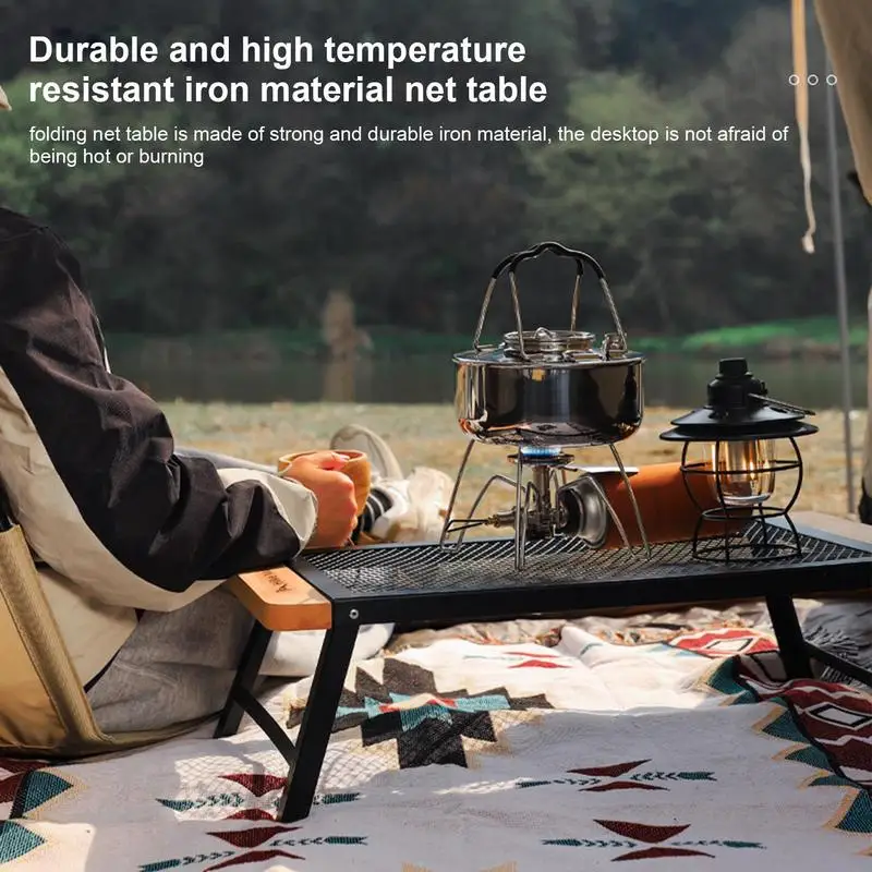 Portable Folding Camping Table Heat Resistance Iron Net Table Lightweight BBQ Mesh Table Outdoor Camping Hiking Picnic Supplies