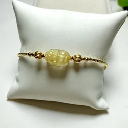 Natural Gold Rutilated Quartz Pixiu With 14K Gold Bracelet Chakra Healing Reiki Gold Wealth & Good Luck Pixiu Women Bracelets