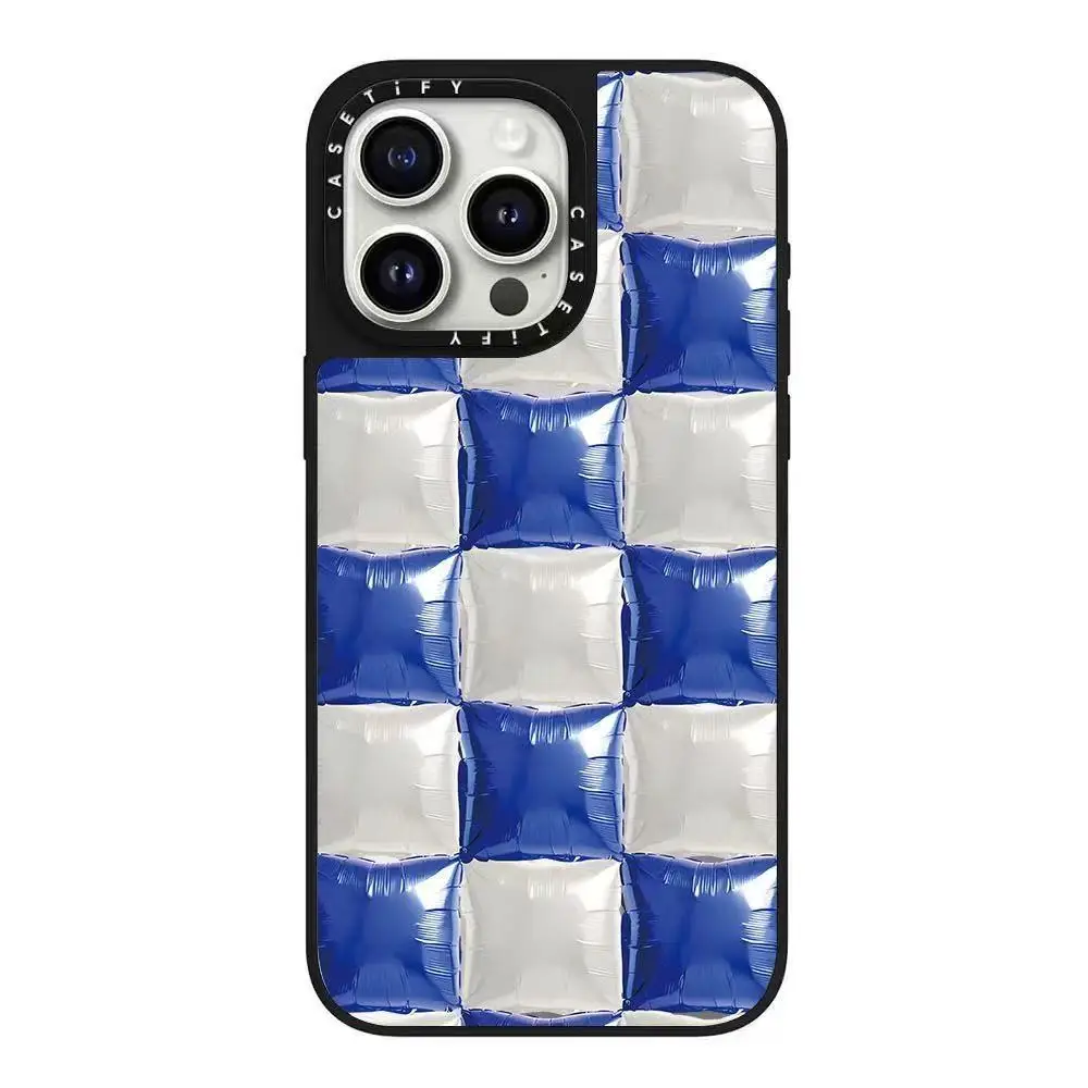 CASETiF Tablero de ajedrez inflable colaborativo azul real para iPhone 16 pro Funda de teléfono anticaída Apple Shell