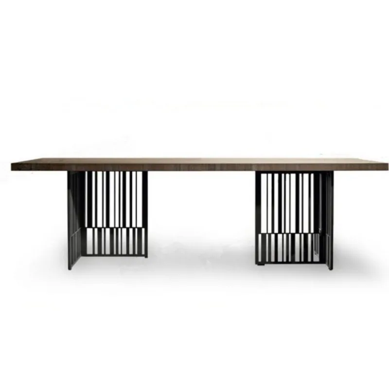 

American casual solid wood creative wrought iron design dining table industrial style simple personality restaurant meeting