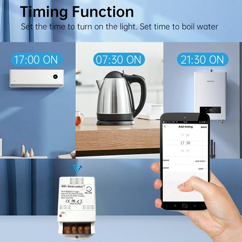 สวิตช์รีเลย์30A ระบบไวไฟสวิตช์ควบคุมอัจฉริยะระบบเปิด-ปิดอัตโนมัติสำหรับบ้านพูด