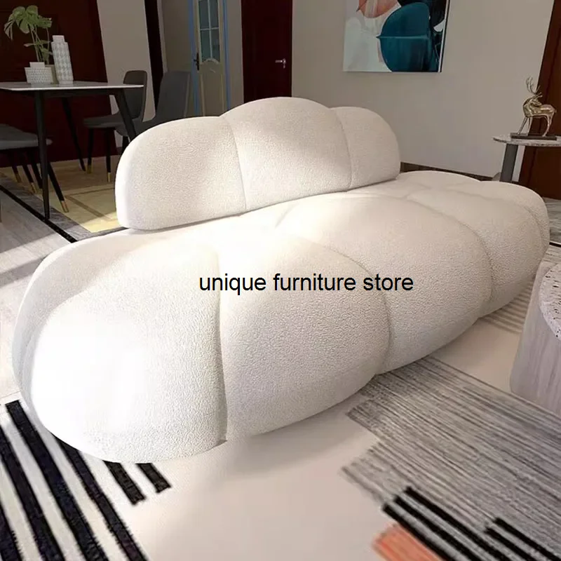 Straight Lambswool Clouds Sofa 3 Seater Fabric Tiny House Long Couch Adults China Reading European Canape Salon Home Decoration