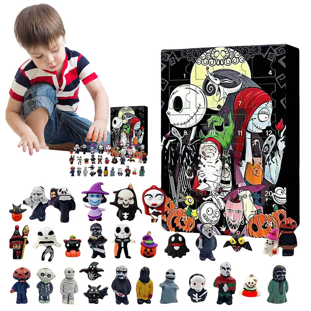 

Halloween Advent Calendar Halloween Countdown Scary Figures with 24Pcs Surprise Dolls Halloween Christmas Doll Calendar Gift