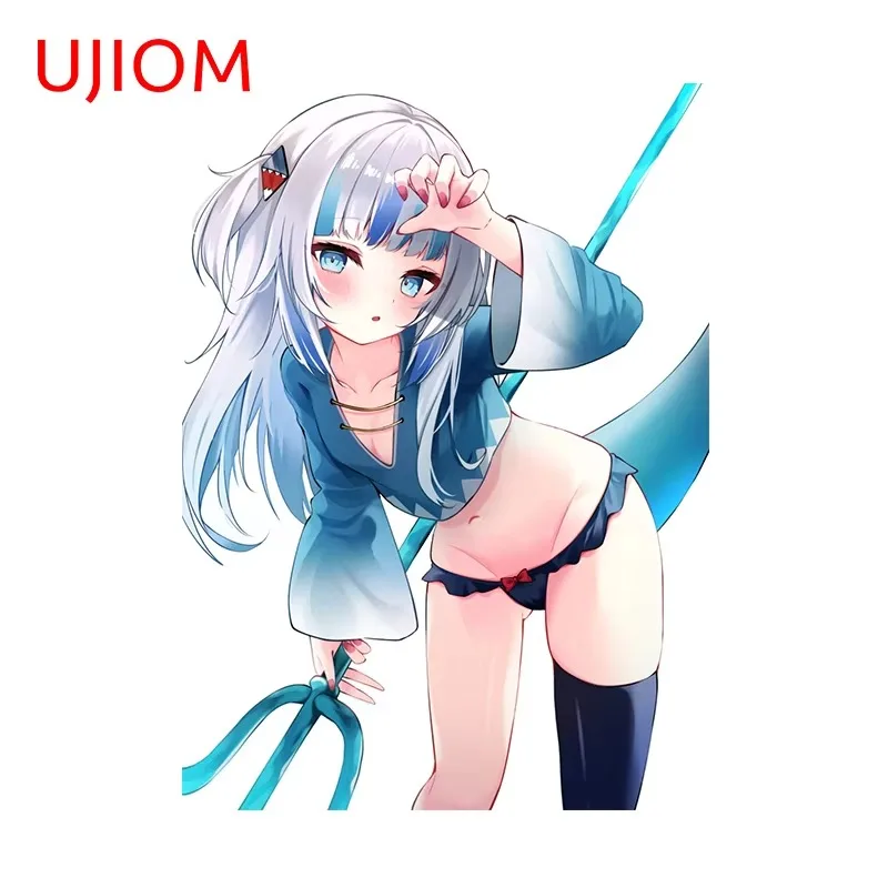 UJIOM NSFW Gawr Gura สติ๊กเกอร์ติดผนังสาวกระต่ายตู้เย็นยืนท่าทางกราฟิกรูปลอกตู้ครัวครีมกันแดดตกแต่ง