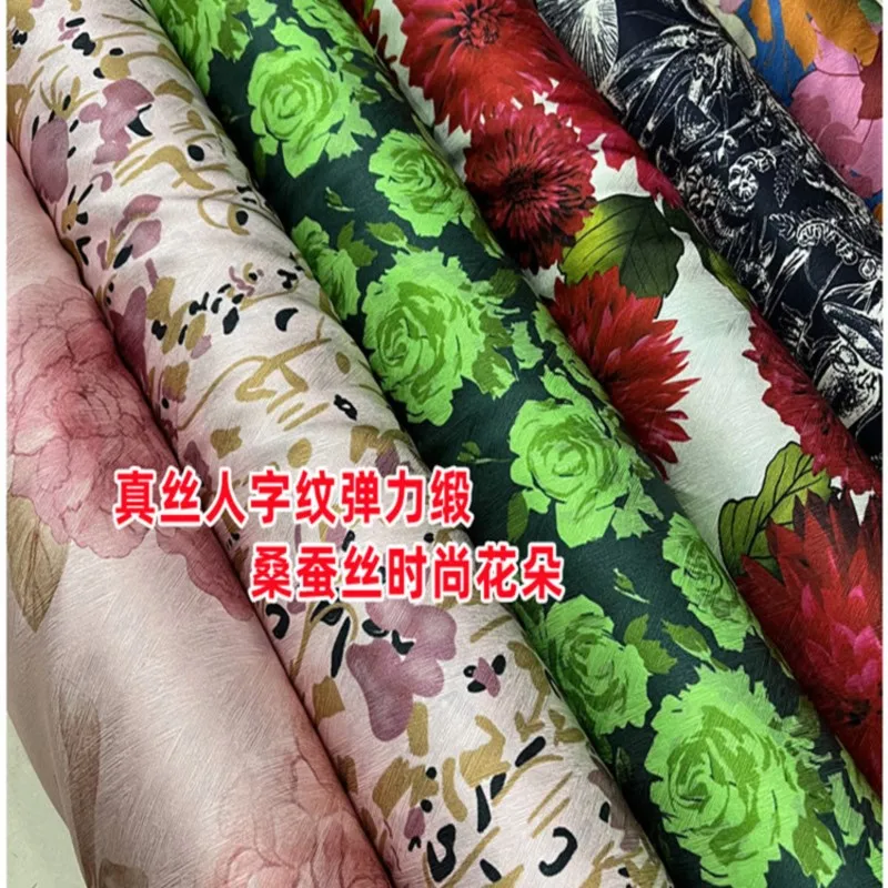 21 M Silk Fabric Herringbone Print Elastic Cheongsam Dress Shirt Clothing