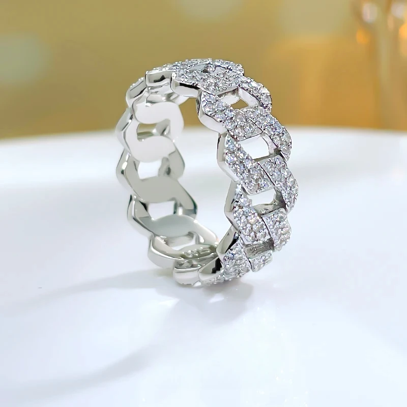 

Fashionable and versatile temperament, European and American new Cuban diamond 925 sterling silver ring set, wedding jewelry