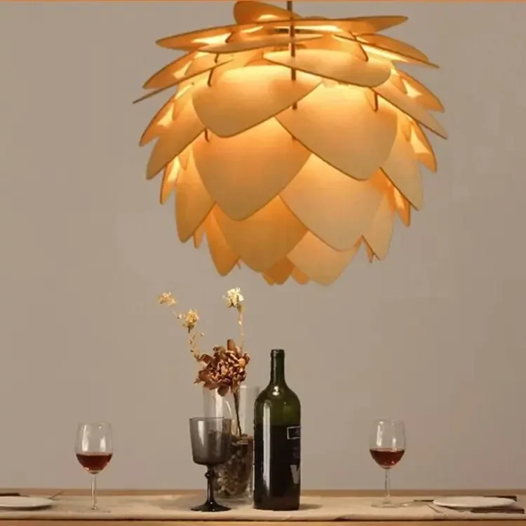 Wood pinecone Pendant lamp Nordic Hanging Chandelier Light fixture for Living room Bedroom Bar Dining room Kitchen