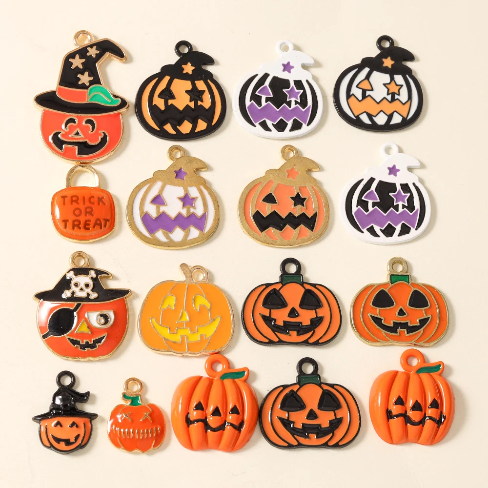 10 Stück gemischte Halloween-Anhänger, emaillierte Halloween-Kürbis-Anhänger für Ohrringe, Armbänder, Halsketten, DIY-Schmuck