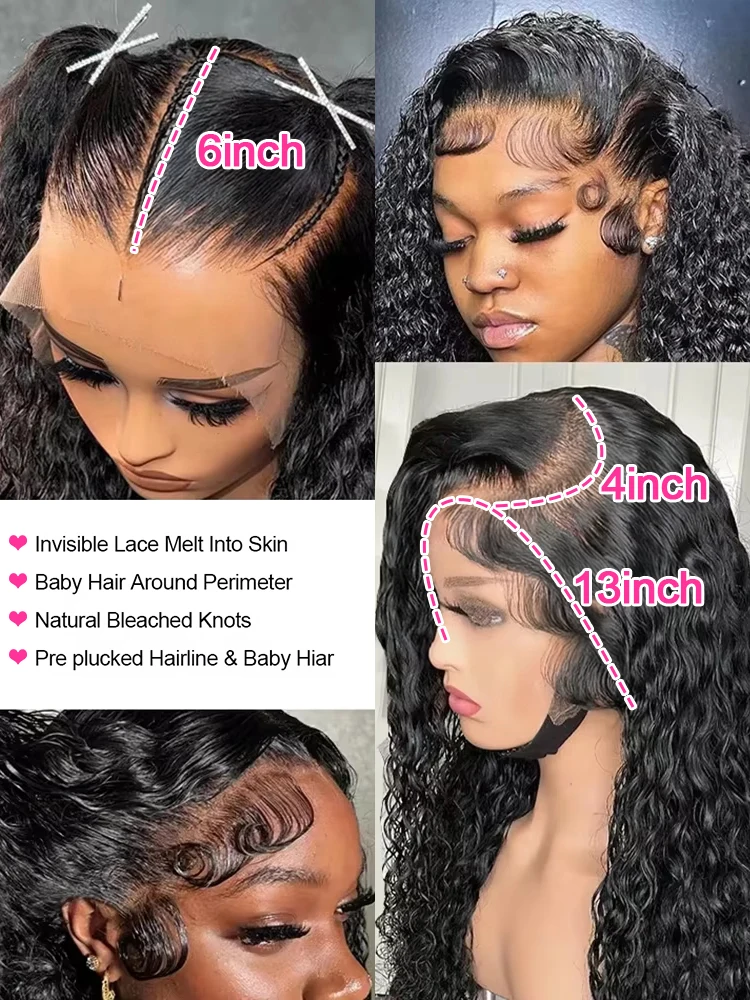 300% الكثافة 40 46 بوصة موجة عميقة شعر مستعار أمامي 13x4 13x6 HD مجعد الدانتيل أمامي باروكة من شعر طبيعي بيرو 7x5 ارتداء الذهاب شعر مستعار غلويليس