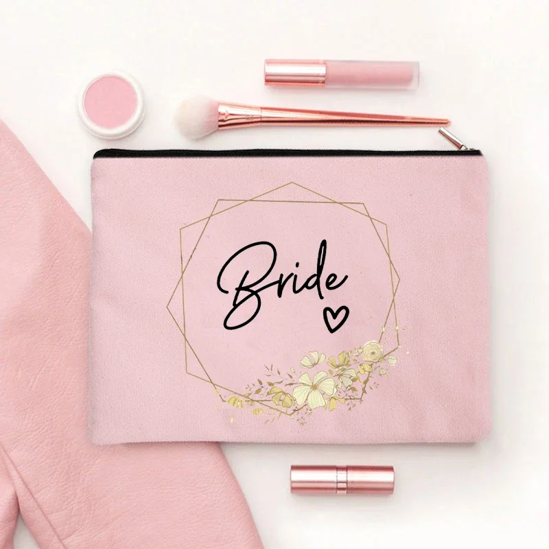Team Bride Gift Makeup Bags for Bachelorette Party Decorations Floral Pattern Bridesmaids Gifts Bags for Wedding Cosmetic Pouch