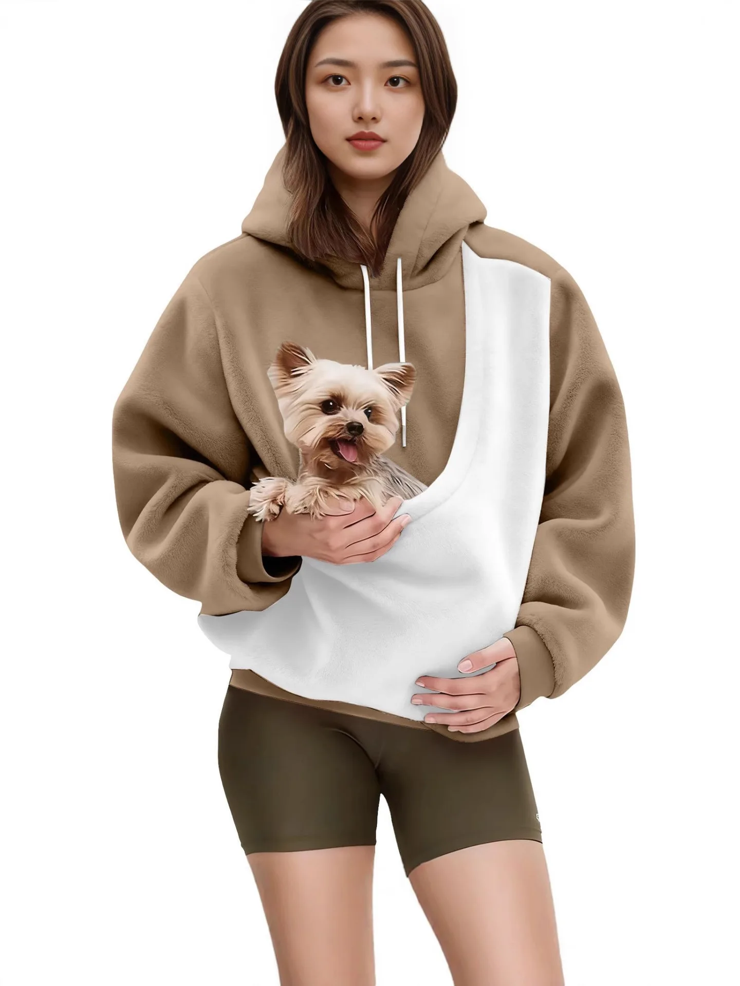 Fleece Pet Lovers Hund Katze Tasche Tasche Hoodies Herbst Casual frauen Mit Kapuze Sweatshirt Einfarbig Pet Halter Sport Sweatshirts