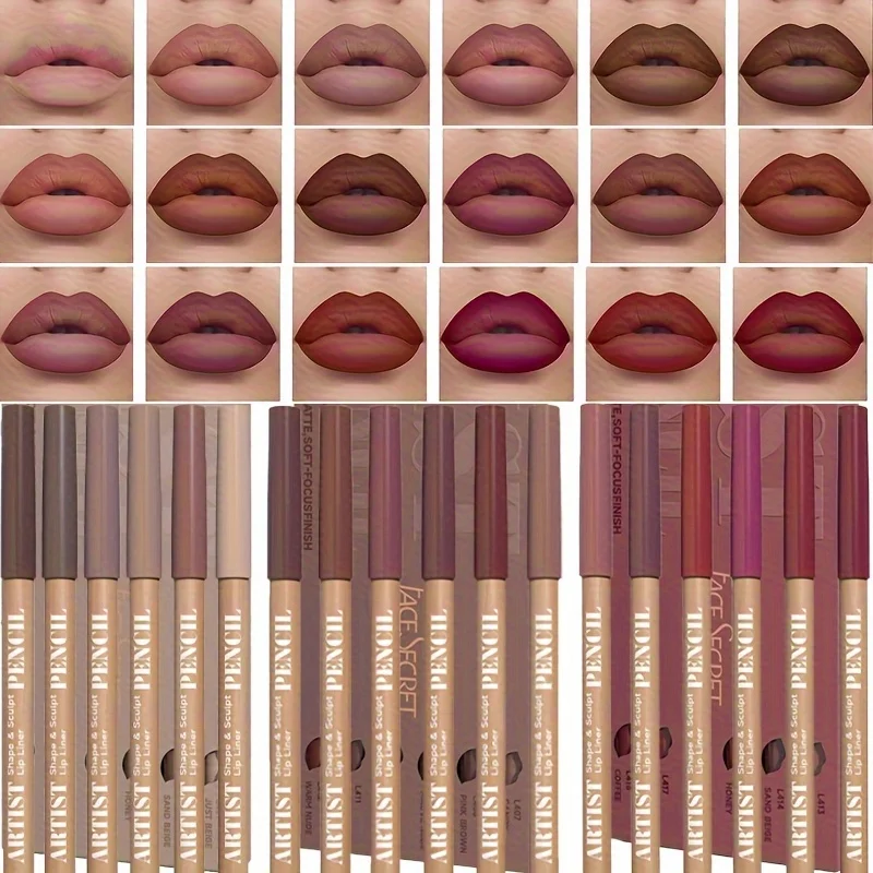 18개입/세트 매트 누드 립 라이너 세트 18색 매트 롱래스팅 방수 립스틱 펜슬 고발색 메이크업 세트