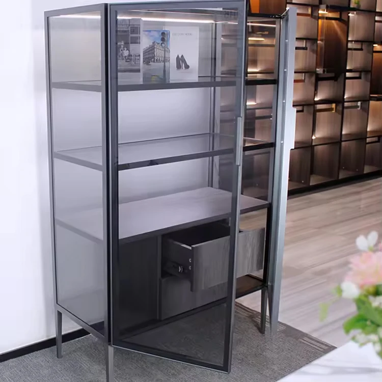 Stainless Steel Modern Home Furniture Living Room Wine Cabinet For Stylish Room Temperature Wine Storage Solution