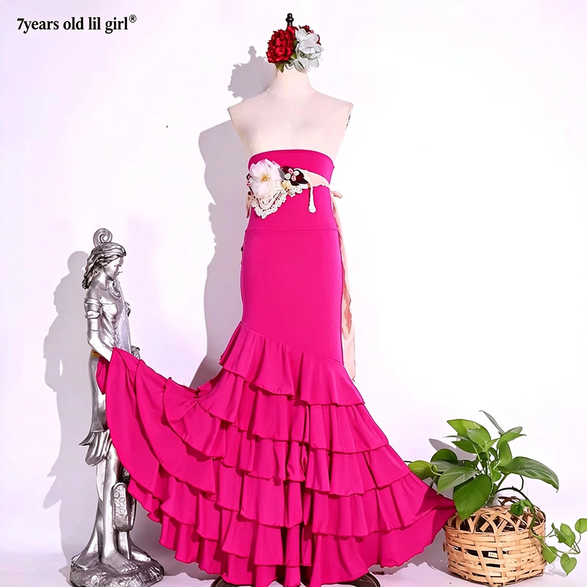 Falda de baile española para mujer, con 6 capas y volantes, de varios colores, para flamenco, modelo DTT41.