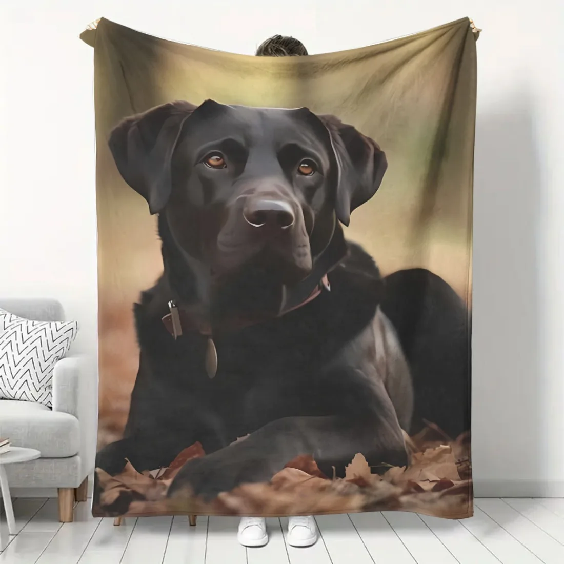 Cozy Labrador Dog Fleece Blanket - Soft Flannel All-Season Throw with Realistic Labrador Retriever Design, Warm Golden Hues
