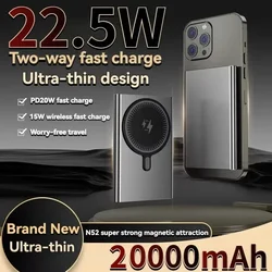 Ultra Thin Wireless Magnetic Power Bank, External Power Bank, Dual Fast Charging, Suitable for iPhone, Magsafe, 20000mAh, PD20W