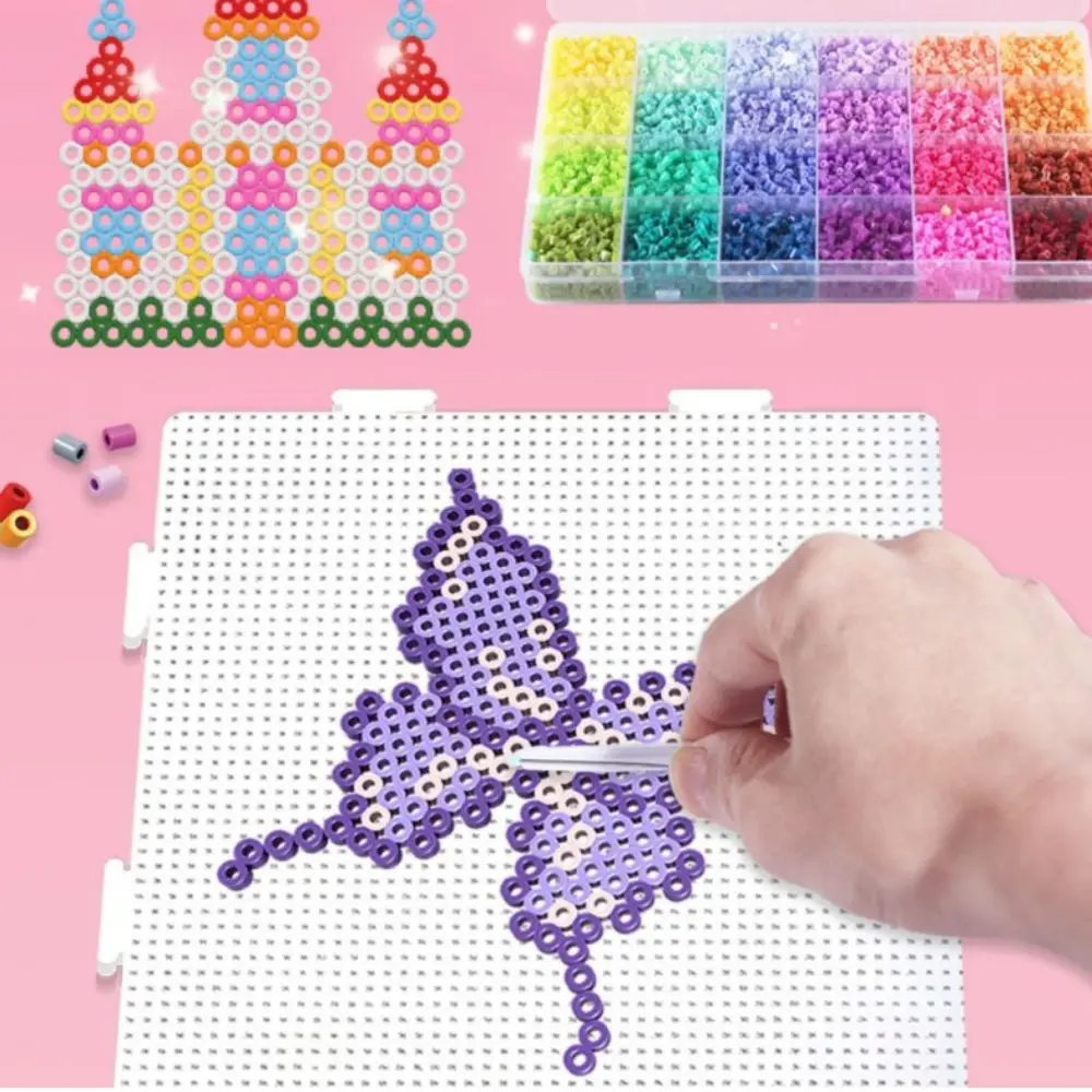 컬러풀 빈 스플라이싱 재료 패키지 DIY 페그보드 시트 아이언온 비즈 공예 키트 보관 상자 아이언 빈 스플라이싱 도구 세트