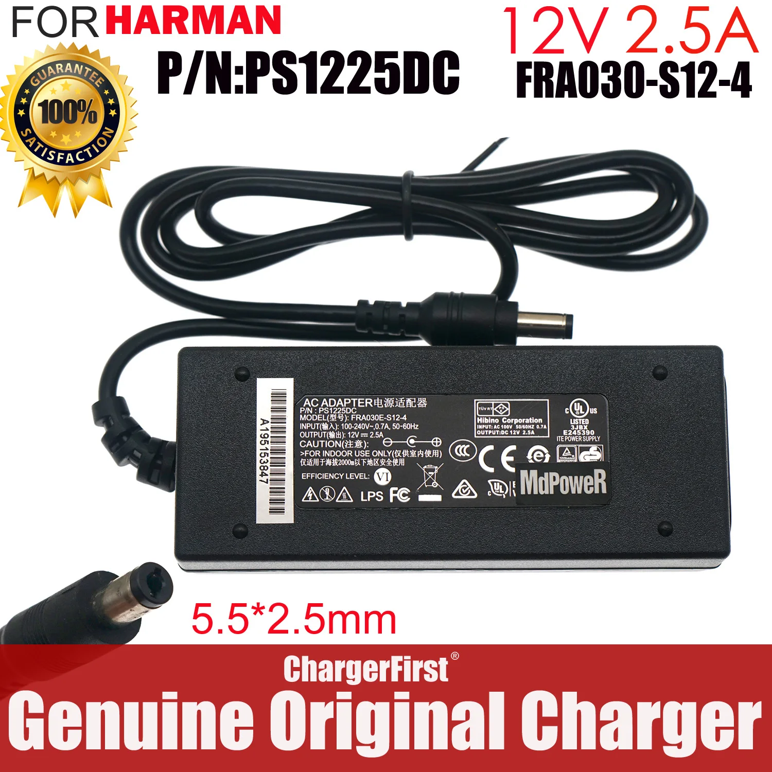 Genuine PS1225DC FRA030E-S12-4 12V 2.5A AC Adapter FOR HARMAN BSS Soundweb BLU-50 BLU-GPX BLU-BIB BLU-BOB Lexicon I-ONIX U82S