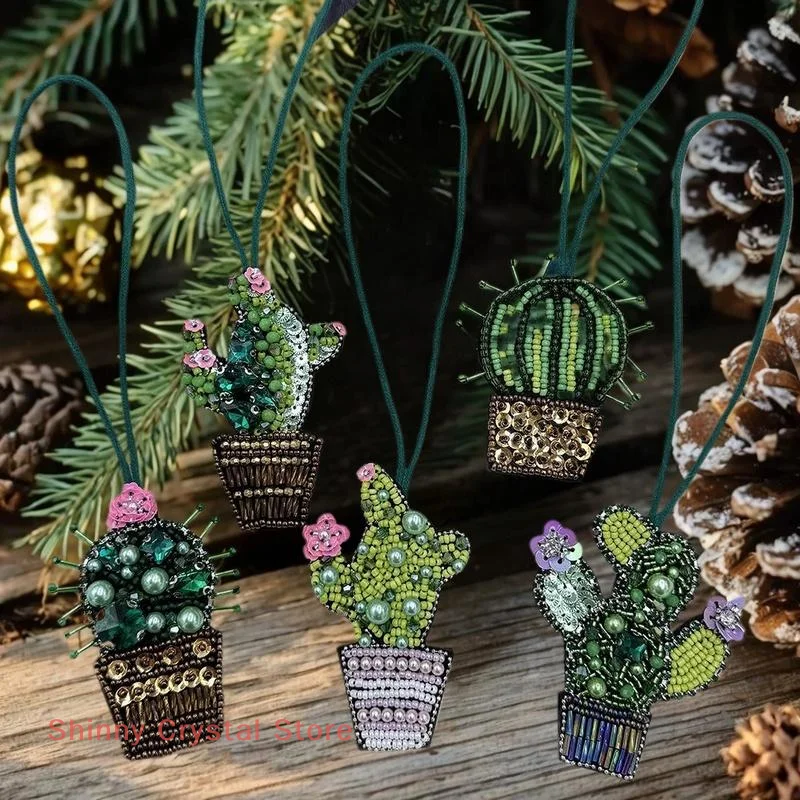 ثلاثية الأبعاد اليدوية حجر الراين مطرز الصبار بوعاء النبات مطرز حبل معلق بقع كريستال حقيبة الحبل التصحيح الديكور زين التصحيح