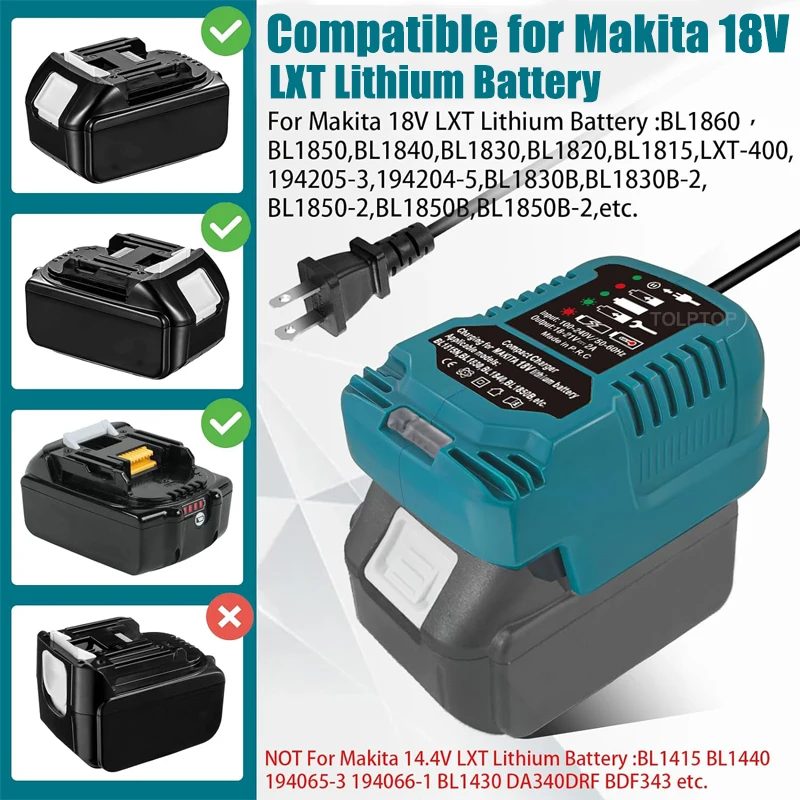 Replace DC18RC Li-ion Battery Charger For Makita 18V BL1860 BL1850 BL1840 Mini Compact Charger for Makita 18V Lithium Battery