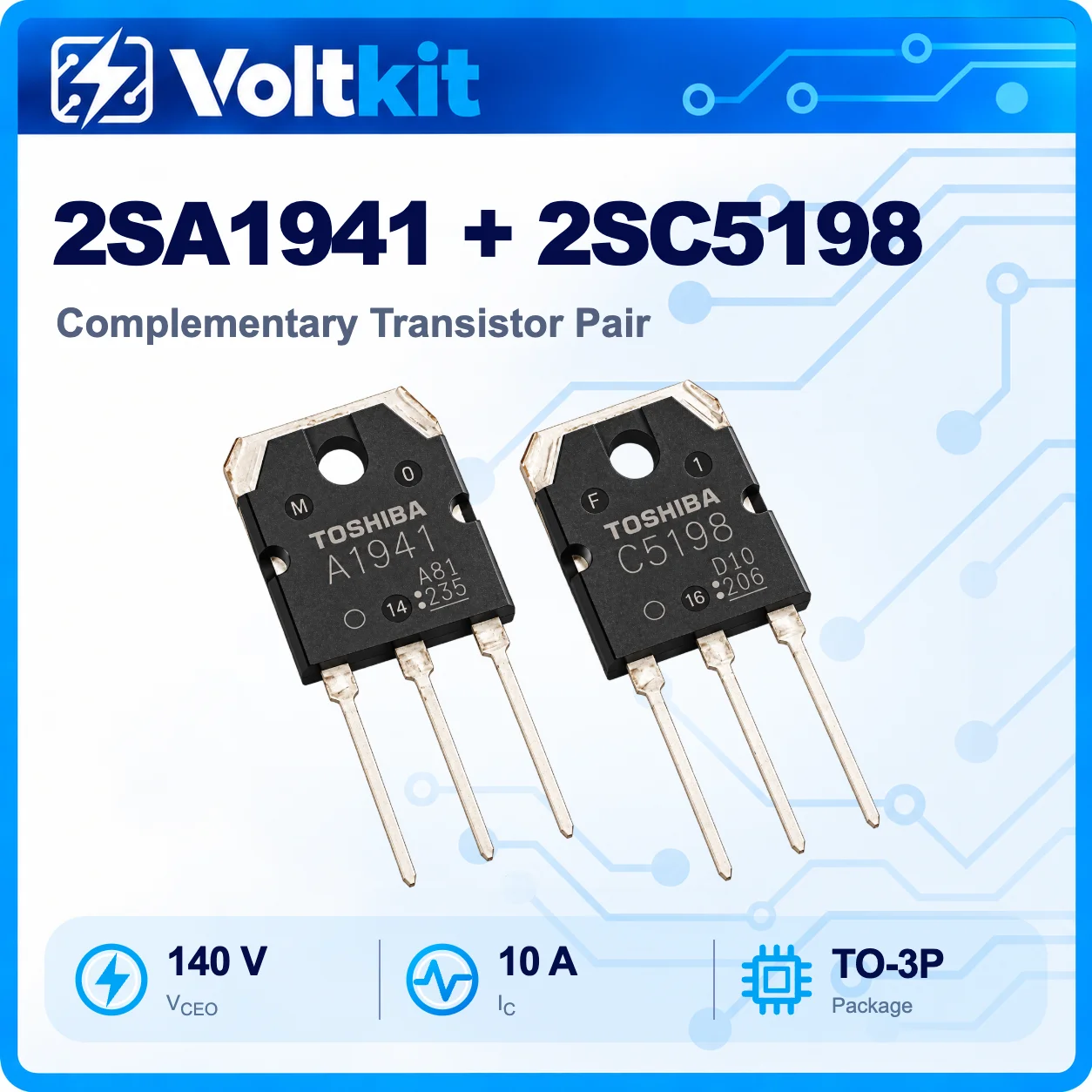 10PCS 2SA1941/2SC5198 Complementary Pair TO-3P BJT Transistor New Original In Stock Wholesale