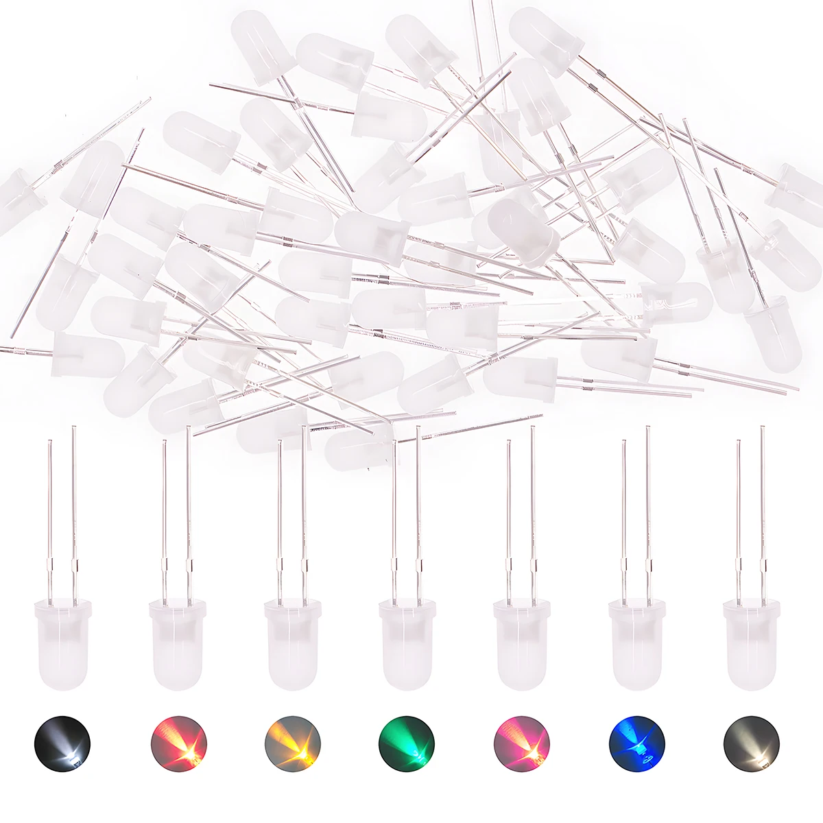 5mm LED Diodes Assortment Kit Light Emitting F5 White Green Red Blue Yellow Orange