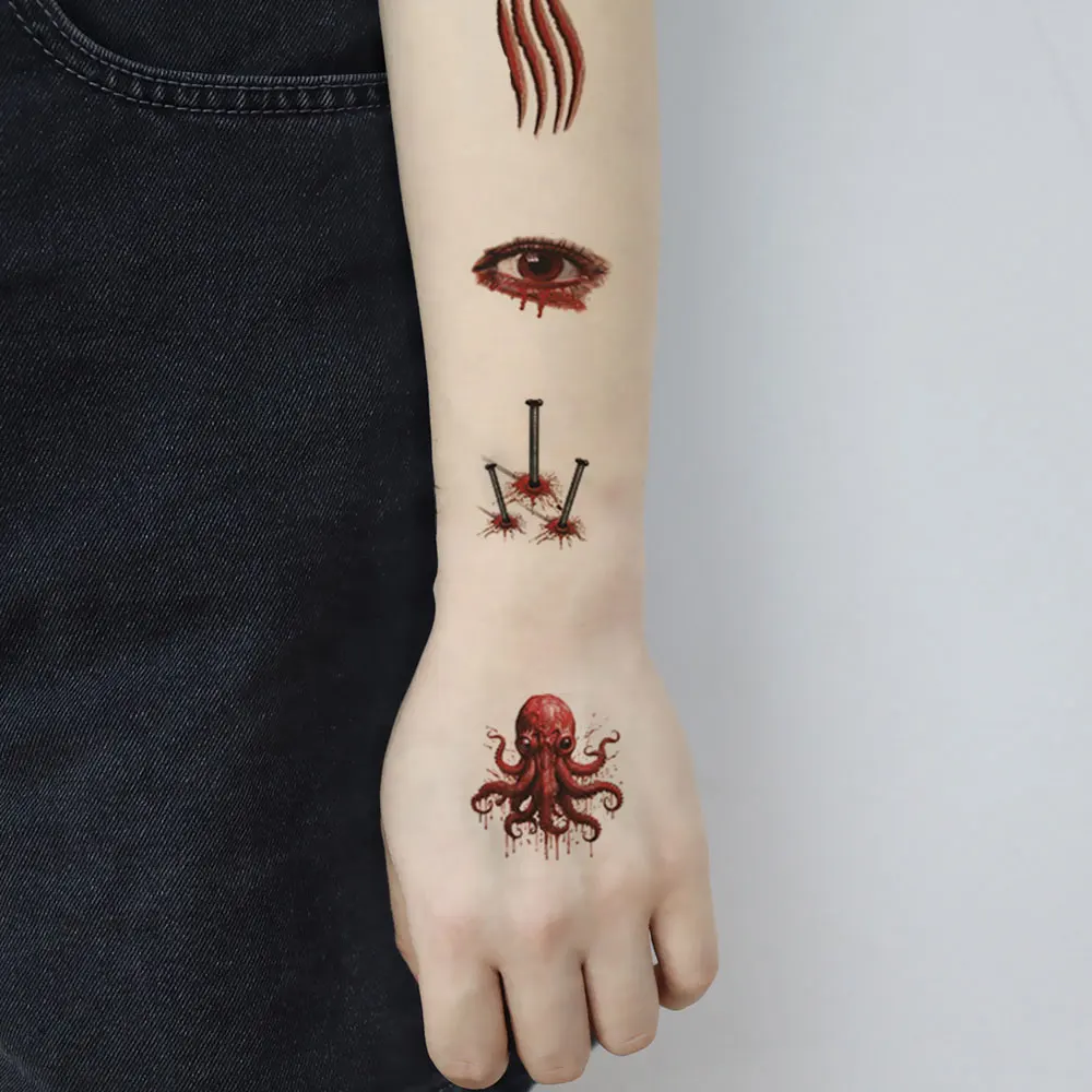 16pcs Halloween Tattoo Stickers Realistic Scar Stickers Disposable Horror Temporary Body for Women Men Fake Tattoo Waterproof