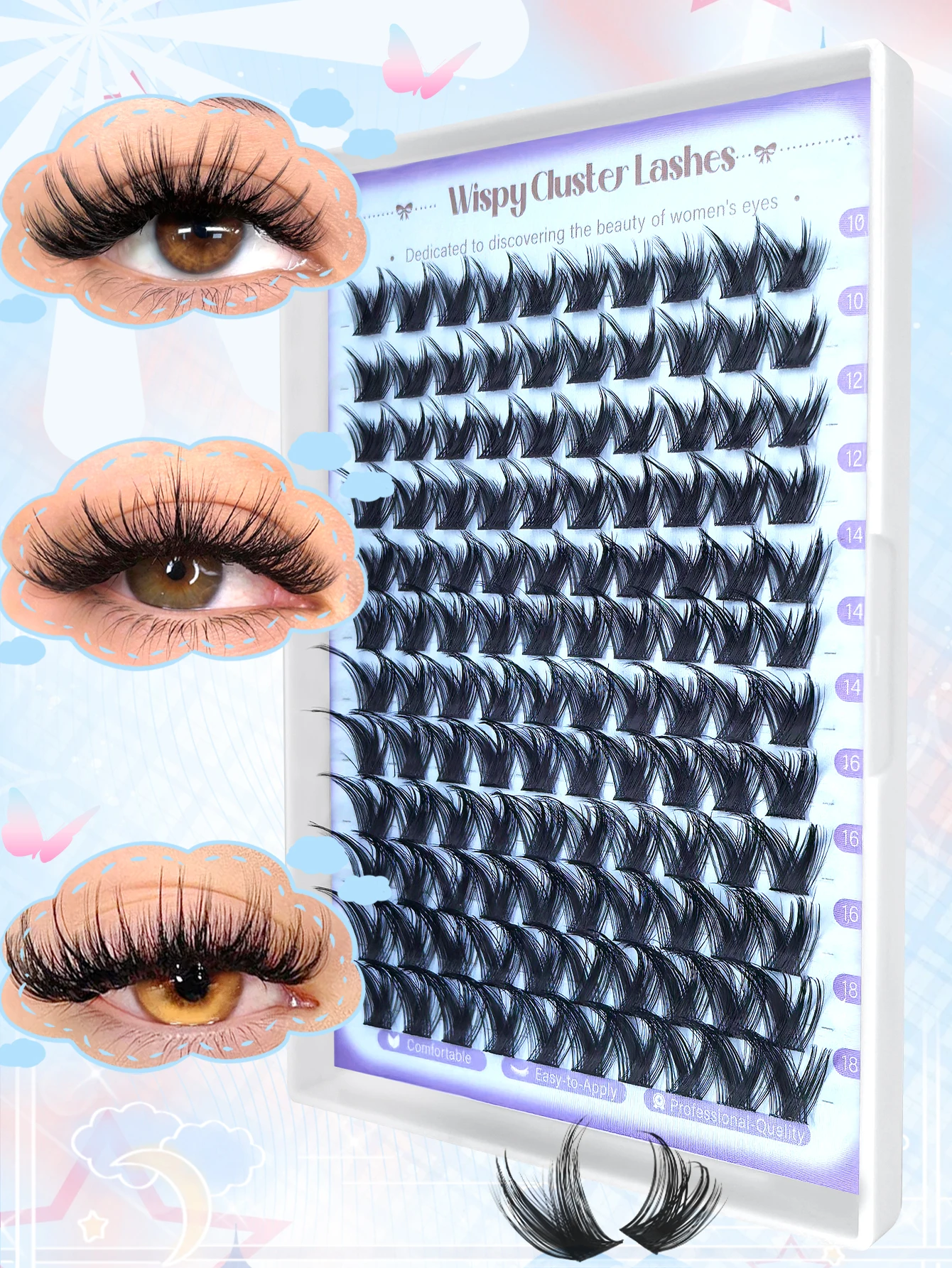 120PCS Dカール厚いつけまつげセット - 接着剤、ピンセット、ブラシ、まつげカーラーが付属 |   自宅でDIY、あらゆるお祭りに最適