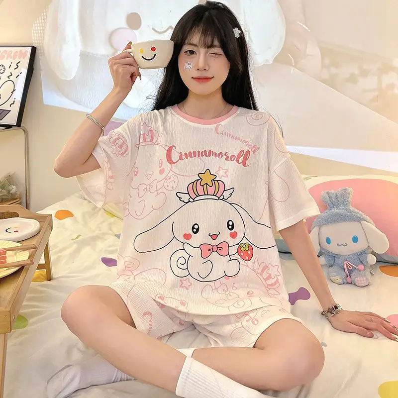 

Cinnamoroll My Melody Anime Kawaii Sanrio Shirt Pants Pajamas Summer Cute Cartoon Pochacco Kuromi Home Clothing Gifts for Girls