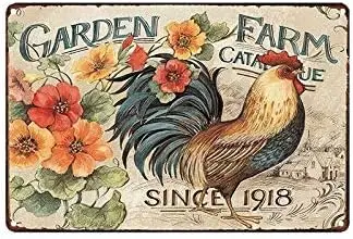 Retro Vintage Garden Farm Chicken Flower Metal Tin Sign Home Bar Cafe Retaurant Wall Decor Signs 12x8inch