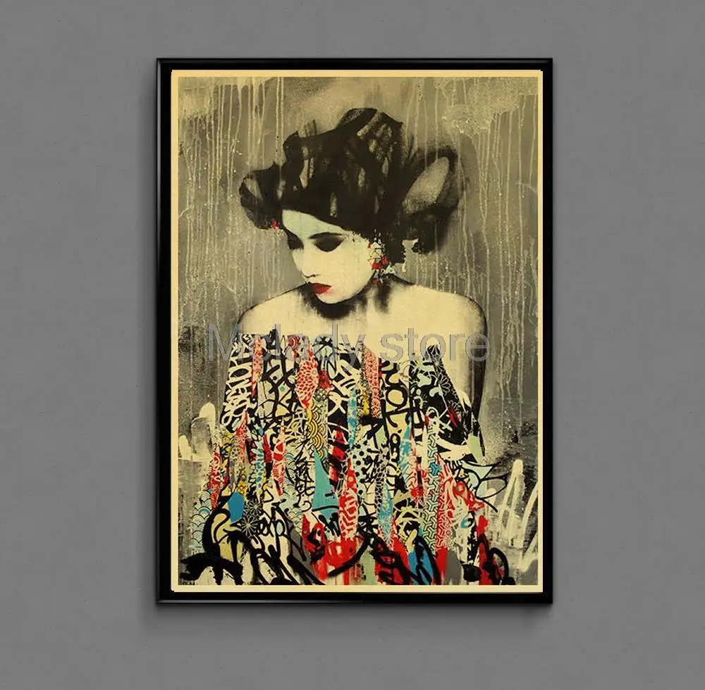 Vintage Kraft Paper Banksy Graffiti Art Abstract Painting Posters and Prints Wall Art Home Decor