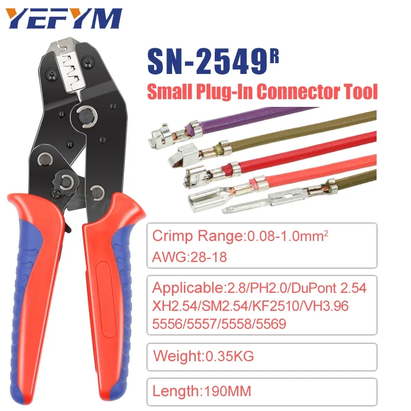 YEFYM SN-2549 AWG28-18 (0.08-1.0мм²) Обжимные клещи с храповым механизмом для клемм PH2.54/Dupont 2.54/2.8/3.0/3.96/4.8/KF2510/JST