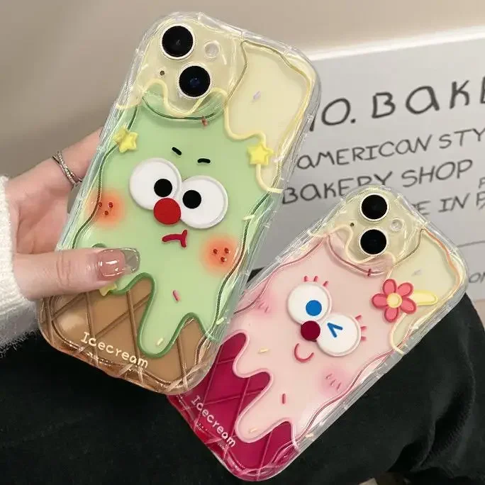 Cute Pink Green Ice Cream Wave Case for VIVO Y20 Y11 Y15 Y17 Y12 Y21 Y21S Y33S Y22S Y15S Y15A Y16 Y78 Y35 Y76 Y02S Y19 V23E V25