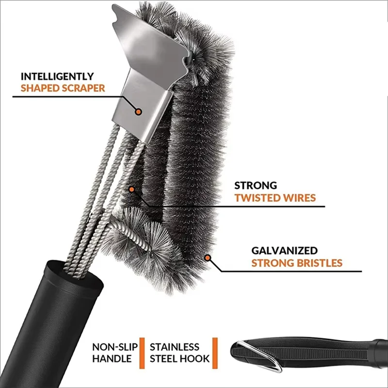 

B08B-Stainless Steel BBQ Grill Brush Barbecue Cleaning Tool Essential Grill Accessories