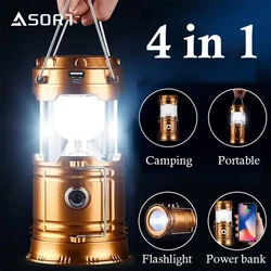 USB Rechargeable Portable Camping Lantern Solar Charging Lamp Light Powerful LED Flashlight Waterproof Torch For Outdoor Fishing