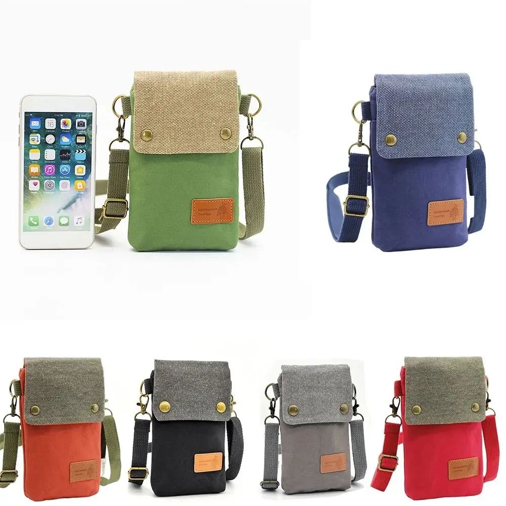 Fashion Canvas Vintage Shoulder Purse Bag Three Layer Splice Color Handbag Mini Fabric Crossbody Cell Phone Bag for Women Man