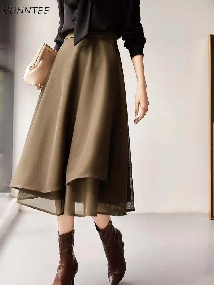 

Skirts for Women Simple One Piece Design Temper Irregular Faldas Graceful High Waist Fashion Ulzzang All-match Commuter Females