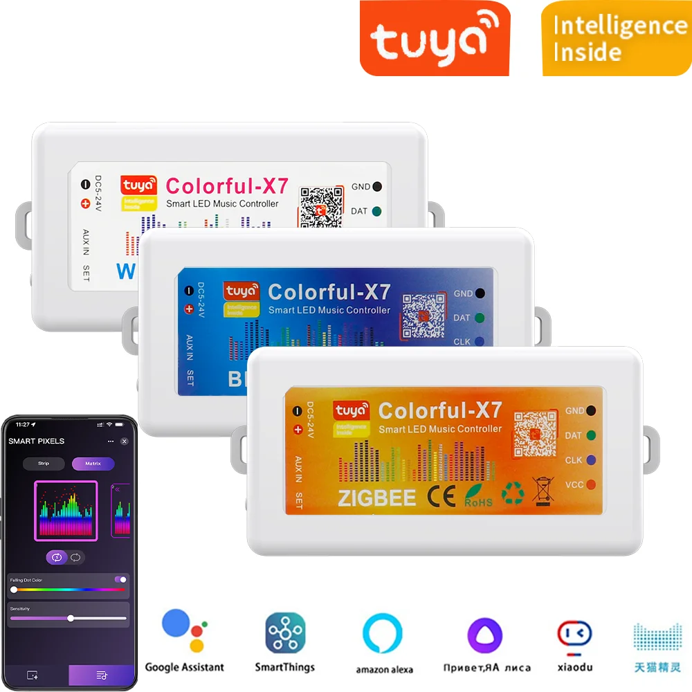 

Tuya Smart Zigbee Music Sync Controller Colorful-X7 WIFI/BLUE Sound Activated Addressable Light Strip dimmer for RGB Color Strip