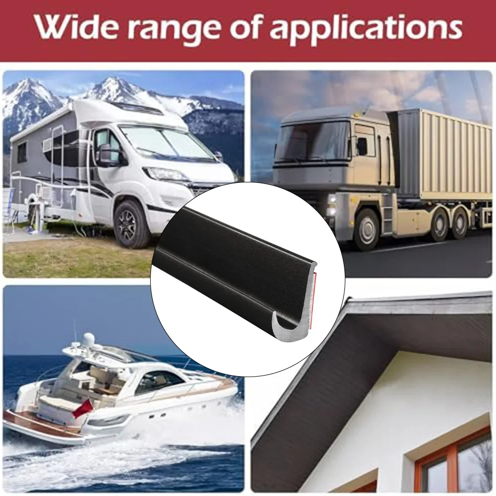 Rain Gutter Self Sticking Roof Drain Diverter For Cars Vans RVs Boats Black RV Rain Gutter Outdoor Camping Accessories