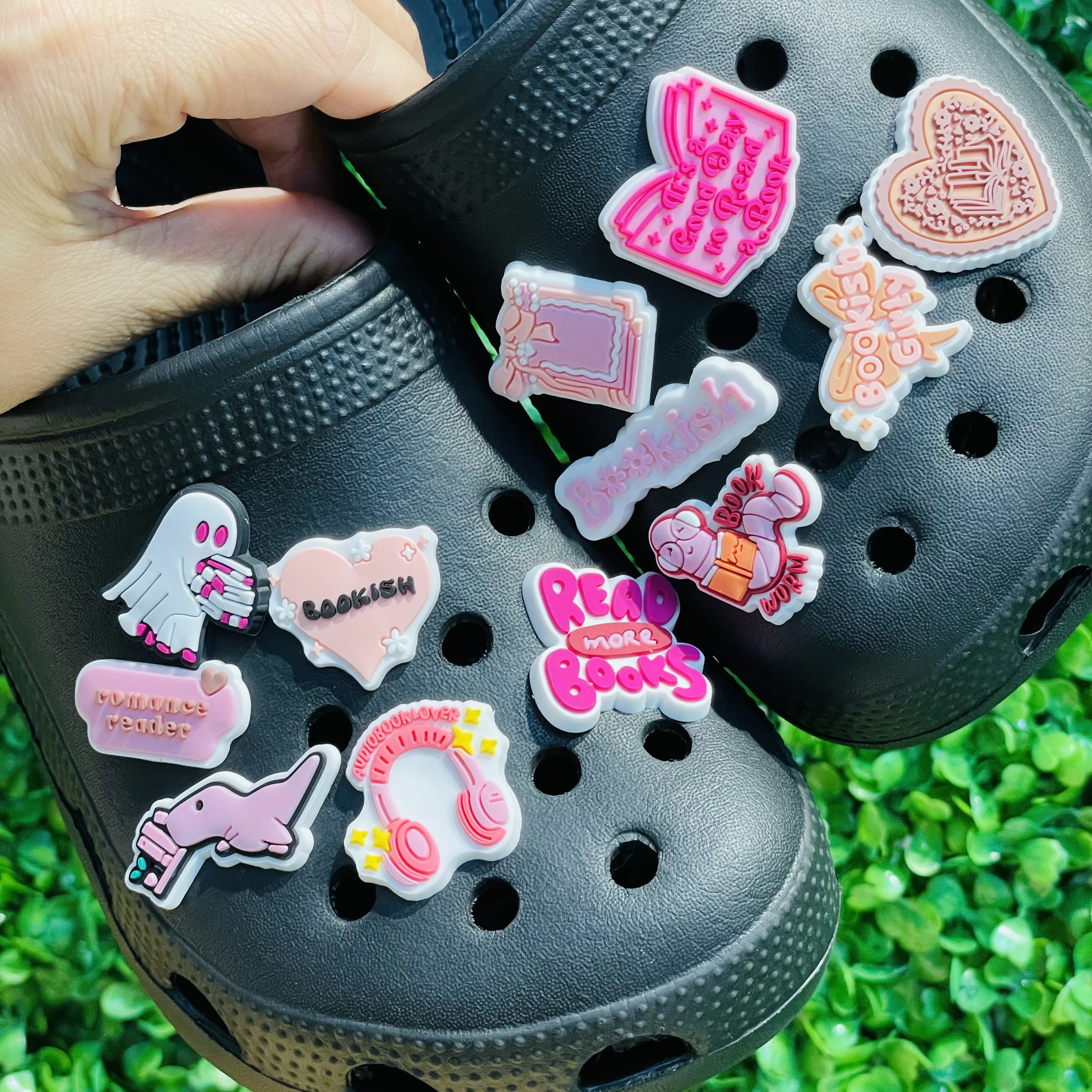 1-12pcs It's a Good Day to Read a Book Shoes Charms Accessories for Bookish Ghost Slipper Buckle DIY Kids Wristband