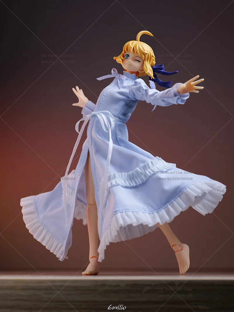 1/12 Scale Female Clothes Light Blue Formal Dress With Silk Ribbon Ideal Land For Figma Artoria 12-inch Action Figure Soldier