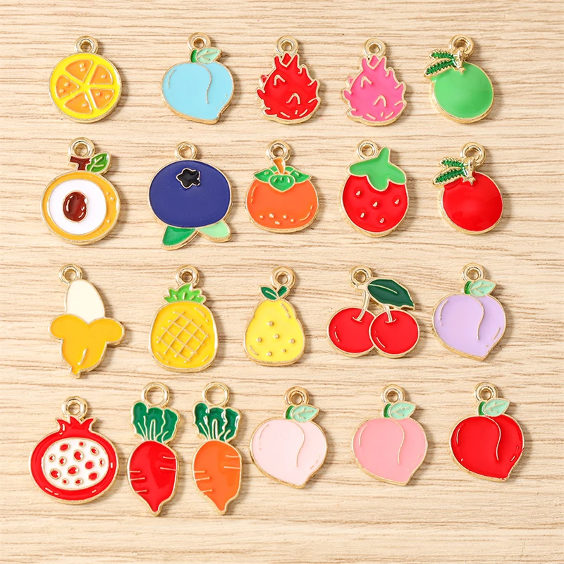10 Stück Niedliche Gemischte Frucht-Anhänger aus Emaille, Lebensmittel-Motive: Pfirsich, Orange, Kirsche, für Schmuckherstellung, Halsketten, Ohrringe, DIY-Bastelgeschenk – Detail 1