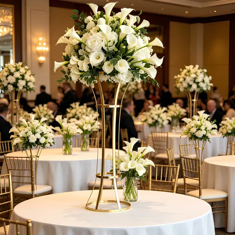 Tall Gold Metal Hourglass Flower Vase, Wedding Table Centerpiece Stand for Event Rental Business
