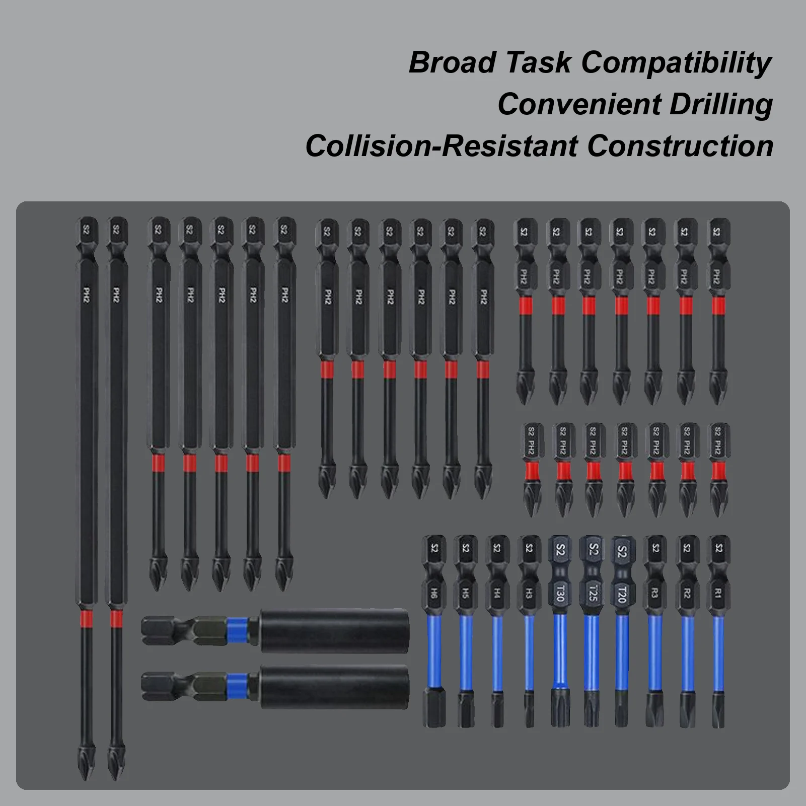 

Magnetic Screwdriver Drill Bit Set Magnetic Bit Set 39 Pieces Drill Tips Anti-Slip Precision Ergonomic For Industrial
