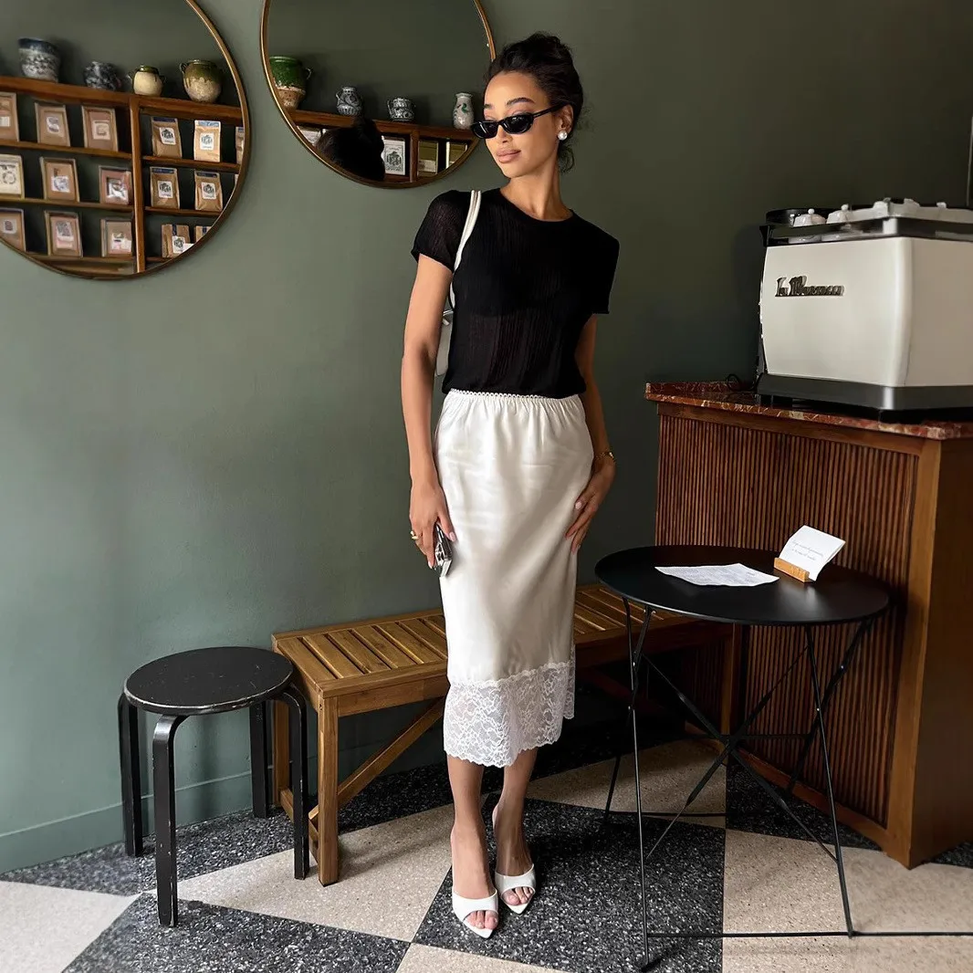 Patchwork No Stretch Skirt a Line Elegant Women Skirt with Summer Midi Travel Graceful Commuting Graceful Elegant
