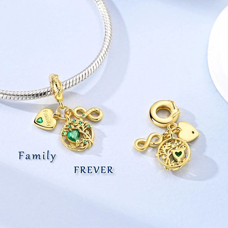 925 Sterling Silver Family Tree of Life Dangle Charm Bead Forever Infinity & Heart Pendant Fit Bracelets Family Jewelry Gift