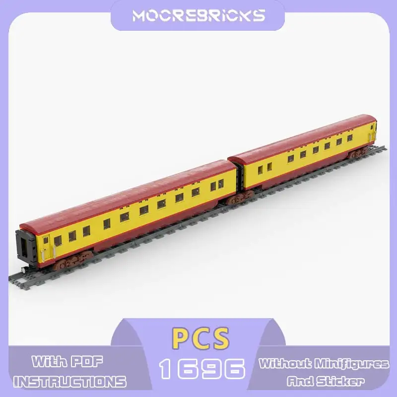 MOC 8 Wide Round End Observation Car Building Blocks Classic USA Yellow Train Heavy Passenger Coach Carriage Bricks Toy Adult