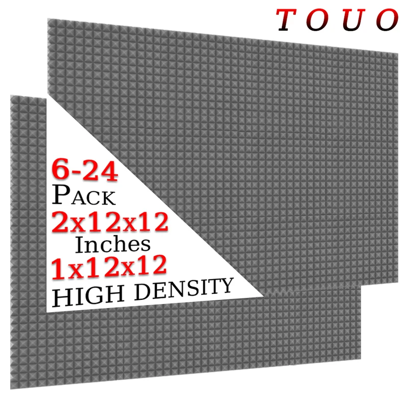 

TOUO 6/12/24 Pcs Pyramid Foam Sacoustic Wall Panel High Density Sound Absorbing Material Studio Soundproofing Acoustic Treatmen