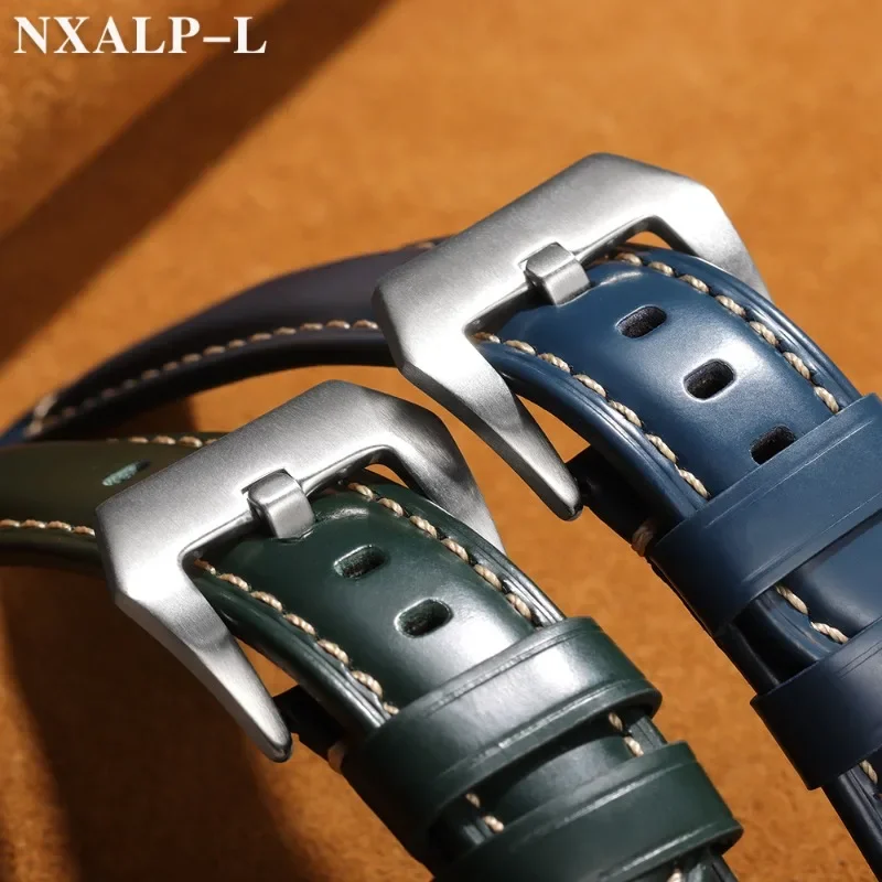 جلد طبيعي حزام الساعات لبانيراي ل Seiko معصمه النفط الشمع لامعة جلد البقر حزام ساعة اليد اكسسوارات 20 مللي متر 22 مللي متر 24 مللي متر 26 مللي متر